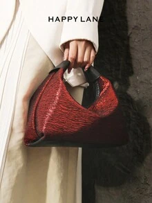 HAPPY LANE Luxury Embroidered Floral Vintage Style Handbag, Black Base With Red, Yellow And White Delicate Flowers - Fashionable Wide Handles With Metal Clasp, Lightweight And Durable, Large Capacity Design, Perfect For Daily, Party And Travel. This Versatile Vintage Tote Bag Exudes Elegance And Personalized, Ideal For Women Pursuing Elegance And Unique Taste, Adding Highlights To Any Occasion And Showcasing Distinctive Fashion Sense. - 玫瑰紅 - 查看 1