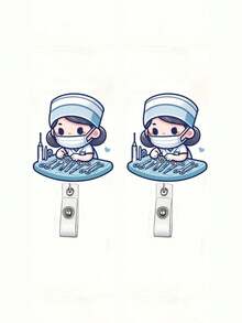 2D Flat Acrylic Nurse Girl ID Card Holder - Retractable Badge Reel, Durable Tag, Suitable For Medical Students And Practicing Nurses - Durable PMMA Material, For Workplace Identification, Medical Tag Clip | Fun Design | Durable Acrylic Material, Nurse Accessories, Back To School, Teacher Gift - Multicolor - View 11