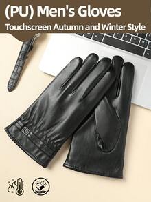 1 par de guantes cálidos para hombre para otoño/invierno, forrados térmicos, material de PU, con dedos compatibles con pantalla táctil, adecuados para ciclismo al aire libre, conducción, uso diario - Estilo F - Ver 17