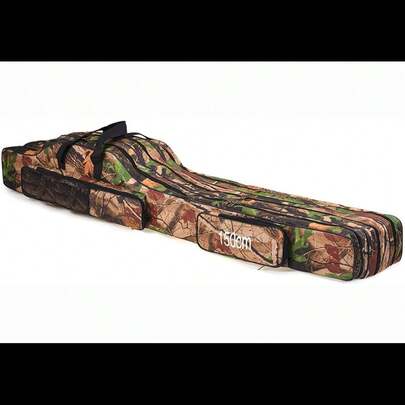 Portable Folding Fishing Rod Carrier Reel Case Bag 4.27ft/ 4.92ft Oxford Fish Pole Tools Soft Case Pro Gear Tackle Storage Bag For Shoulders Handles (Yello Camouflage, 150cm/4.92ft)