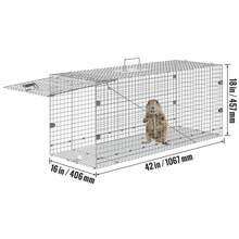 Live Animal Cage Trap, 42" X 16" X 18" Humane Cat Trap Galvanized Iron, Folding Animal Trap With Handle For Stray Dogs, Armadillos, Raccoons, Marmots, Foxes