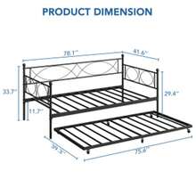 Huisuilinss Twin Daybed With Trundle,Metal Day Bed,Sofa Bed Frame With Metal Slat Support,Twin Size Mattress Foundation,Sofa Day Bed For Living Room,Bedroom,Space Saving - Black Set - View 2