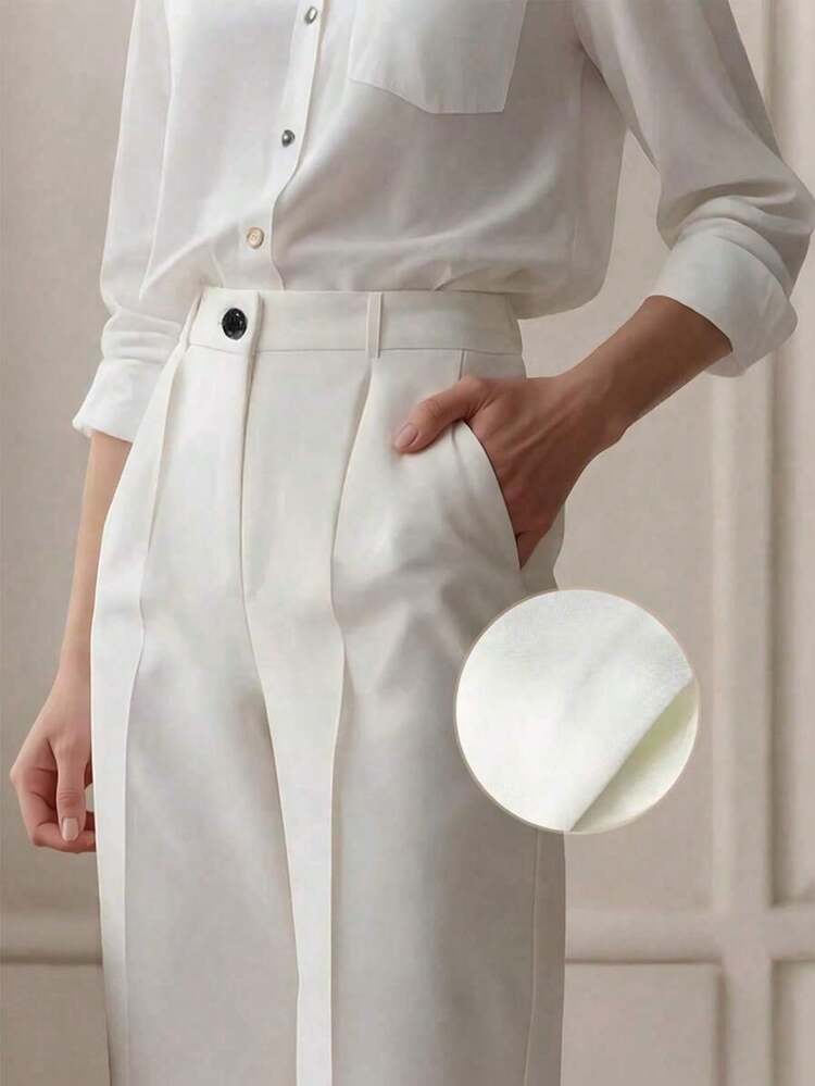 Nuevos pantalones de traje minimalistas de pierna recta y acampanada de talle alto para mujer - Blanco - Añade 2