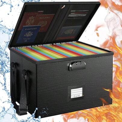 Fireproof Document Box File Organizer - Portable Locking Filing Storage Box With Handle Waterproof For Hanging Letter/Legal Folder Important Document