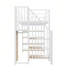 Loft Bed 90x200 Cm – Space-Saving & | Integrated Wardrobe With Storage Space | & High Safety Fence Design | White Single Bed & Youth Bed - White - View 9