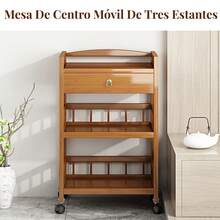 Soporte Para Microondas De 3 Niveles, Carritos Utilitarios Rodantes Con Cajón, Mesa Auxiliar De Madera Con Ruedas, Barra De Servicio Rodante De Tres Capas, Retro Organizador De Estante Para Panaderos, Mesa Auxiliar Moderna Para Restaurante, Hotel, Dormitorios - Caqui - Ver 6