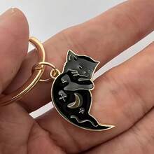 2 Cute Cat Pendant Keychains, Cartoon Cat Design With Moon And Stars, Ideal For Cat Lovers, Perfect Anniversary And Birthday Gifts For Boyfriends Or Girlfriends, Valentine's Day Accessories, Bag Accessories, Bag Accessories, Women's Keychains - 2 chiếc [Đen + Trắng] - Xem 3