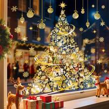decalmile Fensterbilder Weihnachten Fensteraufkleber Gold Weihnachtsbaum Fenster Abziehbilder Weihnachts Schneeflocken Anti-Kollision Fenstersticker Glas Fensterdeko Aufkleber