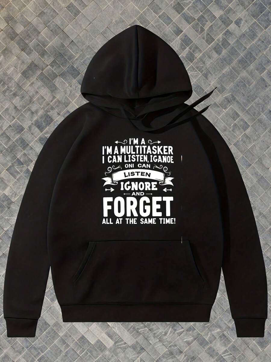 Men S Funny Sarcasm Quote Hoodie - Black With White Text I , You, Print, -Fit Retro Pullover Sweatshirt For Casual Winter Wear, Hooded Long Sleeve Humor Gift - 款式9 - 查看 1