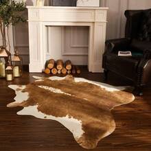 Faux Cowhide Rug, Cow Print, Rustic Western Rugs For Living Room Bedroom, Irregular Animal Skin Hides, 4.6 X 5.2ft, Anti-Skid Cool Carpets For Cowboy Cowgirl Home Decor, Khaki Brown - 焦糖 - 查看 13