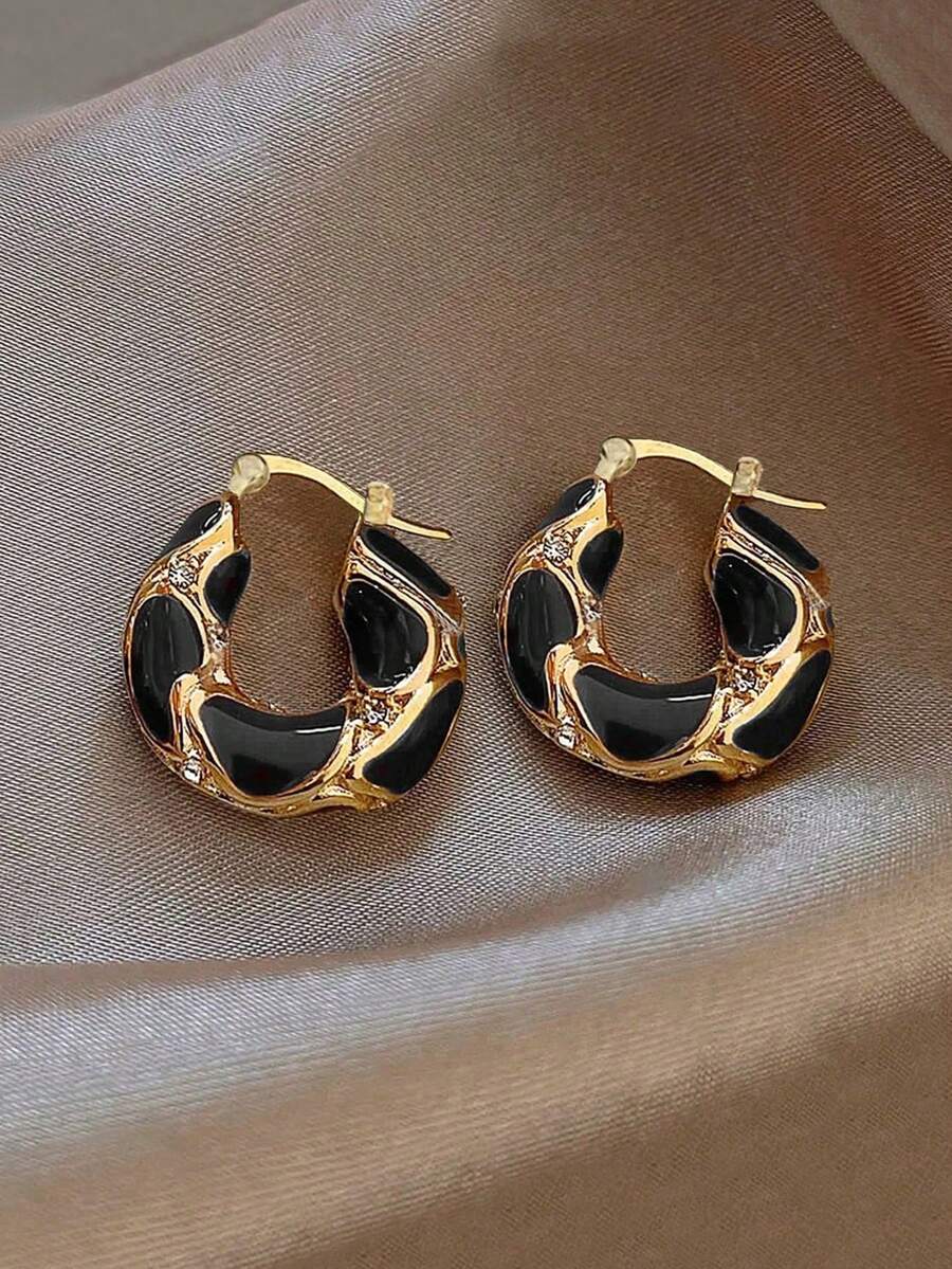 1 Pair Autumn/Winter Vintage Fashion Luxury Rhinestone Enamel Oil Drop Hoop Earrings Suitable For Women's Daily, Holiday, Party