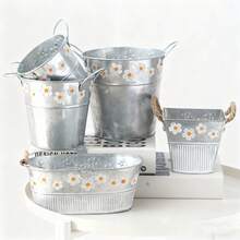 1 chậu hoa bằng sắt dập nổi kiểu cổ điển - Bình hoa để bàn bằng sắt, chậu trồng cây bằng sắt (thích hợp cho sân và ban công), trang trí sân vườn ngoài trời. - Nhiều màu - Xem 3