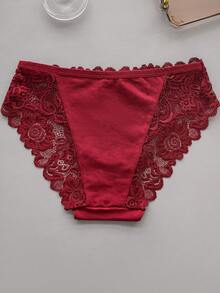 6pcs Set Elegant Solid Color Cotton Lace Trim Ladies Briefs - Multicolor - View 6