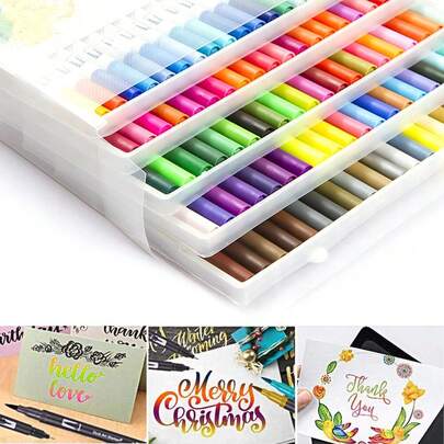 132PCS Art Markers Brush Pens Set Dual Tips Coloring Fineliner Drawing Painting