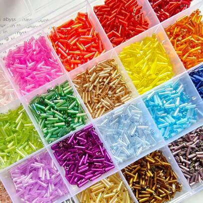 1 Box Of 24/15/6 Colors Fashion Minimalist Bright Color Glass Crystal 2*6 Enameled Tube Beads Loose Beads For DIY Jewelry Making Necklace Bracelet Wind Chime Tassel Craft Supplies