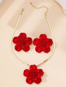 Set de bijuterii pentru femei 3 buc, colier și cercei cu pandantiv din lanț de șarpe floral pictat în roșu, accesorii de modă elegante vintage pentru sărbători, călătorii, petreceri, întâlniri