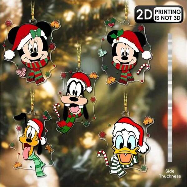 Disney 5 قطع ديكور معلق بشكل ميكي وميني من الاكريليك المسطح 2D، ديكور متعدد الاستخدامات مناسب لمرآة السيارة الخلفية، هدية مثالية لعيد الميلاد والحفلات وعيد الهالوين والكريسماس