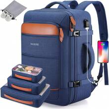 UKEIN 5PCS Travel Backpack Carry On Backpack 42L Flight Approved, Expandable Laptop Backpack With Packing Cubes & Shoe Pocket, Water Resistant Luggage Backpack For Men Women, TSA Approved, Large Backpack - Màu xanh lam - Xem 1