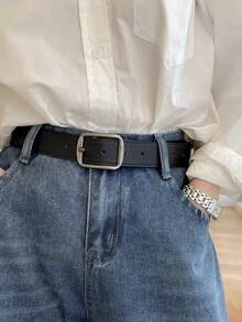 1pc Simple Elegant Waist Belt, Versatile Jeans Decoration Belt With Matte Silver Buckle, Unisex Pants Belt - Multicolor - View 1