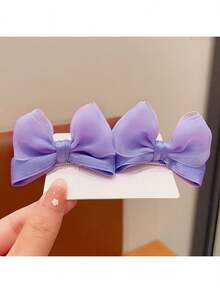 2pcs Kids Bowknot Hair Clips, Chiffon Fabric Headband (Note: Slight Color Variance May Occur Due To Fabric Batch Difference, Which Is Normal) - Purple - View 5