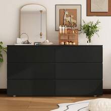 ECACAD Morden 6 Drawer Dresser, Modern Chest Of Drawers Wood Double Dresser For Bedroom Livingroom - Black - View 2