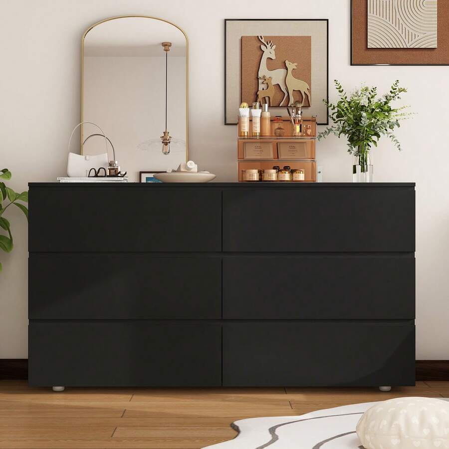 ECACAD Morden 6 Drawer Dresser, Modern Chest Of Drawers Wood Double Dresser For Bedroom Livingroom