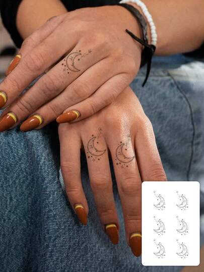 Ins-Stil Mond, Stern, Finger Kräuter temporäre Tattoo Aufkleber - wasserfest, langanhaltend Mini Sternenhimmel Tattoos - einzigartiges Design Fingerspitzen temporäre Tattoos