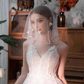 1pc Vintage Bride French Veil Headpiece, Floral Design High-End Bridal Dress Accessory, Christmas Gift