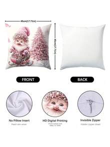 4 件套节日圣诞抱枕套，17.2 英寸 x 17.2 英寸，图案包括雪人、驯鹿、圣诞老人和小矮人，拉链式涤纶抱枕套，适用于客厅沙发装饰，现代风格，可机洗，不含枕芯，圣诞抱枕套 - 粉色 - 查看 11