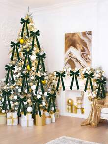 12Pcs-Green Velvet Bows, Christmas Velvet Bows,Green Christmas Decor,Christmas Tree Bows Rustic Crafts Gift Wrapping Bows Xmas Ornaments For DIY Decorative Gift Packaging, Christmas Tree Decoration Wreath Garland Tree Decorations Indoor Outdoor Holiday Decor;