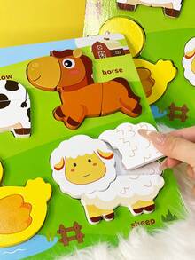 Montessori Wooden Farm Animal Puzzle Toy, Shape Sorter Develop Hand-Eye Coordination, Toddler Large Peg Puzzle Early Learning And Fine Motor Skills Learn Colors And Animals, Parent-Child Interactive Game, Baby Birthday Gift - Multicolor - View 2