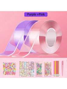 Kit de Fitas Adesivas Nano com Bolhas para Crianças, Kit de Fitas Adesivas com Bolhas Nano com Glitter, Argila, Adesivos Fofos e Ferramentas de Acessórios, Artesanato de Fitas Adesivas Nano para Crianças, Adolescentes e Meninas (Cor do Conjunto de Acessórios Aleatória)