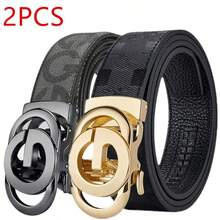 POYYAS 2Pcs Stylish Metal Buckle Belt For Men And Women - Fashionable Daily Decoration Jeans Belt With Fully Automatic Letter Buckle - Perfect Accessory For Business And Casual Occasions - Đen + Đen Bạc - Xem 6