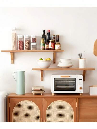 Uma mesa dobrável de parede, madeira maciça, adequada para escritório, cozinha industrial, rústica, com economia de espaço, mesa suspensa, prateleiras flutuantes de bambu, conjunto de prateleiras de parede, prateleira de exposição, cornija, suporte de armazenamento de parede para quarto, sala de estar, banheiro, cozinha - cor natural, prateleira de parede suspensa decorativa, painel de parede sólido para quarto, sala de estar, cozinha, corredor