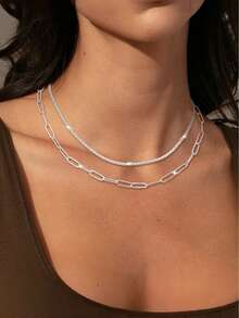 Women's Double Necklace - Two-Layer Design Gold And 925 Silver Plated, Minimalist And Elegant Style - Gold - View 6