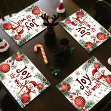 1 Stück/4 Stücke/6 Stücke/100 Stücke Freude auf der Welt Schneemann Muster Tischset, maschinenwaschbar rechteckiges Polyester Tischset, Tischschutz, wärmeisolierendes Tischset, Restaurant Tischdekoration, Party Zubehör, Weihnachtsdekoration, Geschenkidee