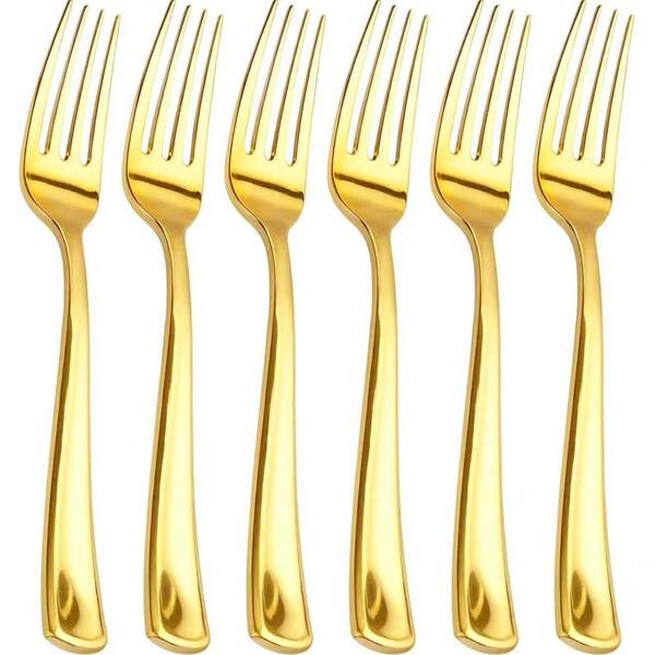 5 piezas de tenedores de oro de acero inoxidable reutilizables para pasteles/ensaladas, adecuados para fiestas, eventos al aire libre, reuniones familiares, bodas, vacaciones, utensilios para pasteles y ensaladas