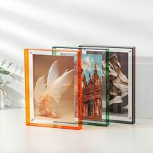 1个亚克力悬浮相框 - 可摆放在桌面或墙上，高透明度PMMA材质，多种尺寸可选，简约透明边框，适用于家居、办公室、照片墙 - 秋季装饰、节日礼物、工作空间必备、摄影佳品、优雅、圣诞节、感恩节、新年、冬季家居装饰 - 彩色 - 查看 2
