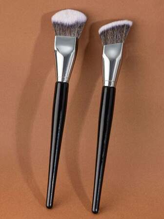 1 pieza/2 piezas Brocha de maquillaje cuadrada de cabeza plana y ángulo, brocha de corrector con cerdas en ángulo diseñada para adaptarse a los contornos faciales, cerdas densas y finas, brocha de base, brocha de corrector, brocha de rubor, brocha de contorno, brocha de rubor, brocha de bronceador, brocha de polvo, brocha de base, brocha de rubor