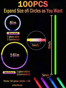 100支装多色荧光棒,派对荧光棒,派对装饰,高品质超亮荧光棒,彩色婚礼荧光棒,持久发光8-12小时,适用于派对、音乐会、酒吧、夜店等各种场合,荧光棒玩具,情人节派对,情人节配饰,婚礼,生日,母亲节,春季装饰,毕业季,派对照明用品,生日礼物,情人节礼物,送给她的最佳礼物 - 彩色 - 查看 10