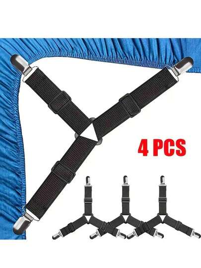 4pcs Adjustable Bed Sheet Fasteners - Firmly Secure Bed Sheet Corners, Prevent Sheet Slippage
