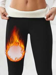 1 件 300 克厚羊毛内衬女士高腰紧身裤，冬季保暖裤