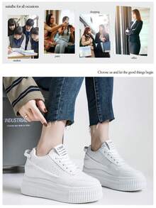 Alan Vincent【厚底运动鞋系列】建议选大一码，平时穿37码的就选38码 白色女鞋 2025年优雅唯美新款女士休闲鞋 女士厚底鞋 户外舒适运动鞋 内增高5cm 派对鞋 适合矮个子女性