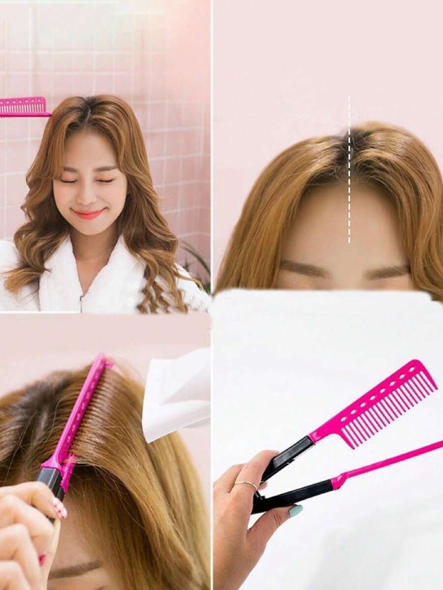 3 piezas/1 pieza Cepillo volumizador de raíces, Peine para peinado unisex, Cepillo de cabello de doble uso para rizar y alisar flequillos en forma de V, Herramienta portátil para peinado en el hogar