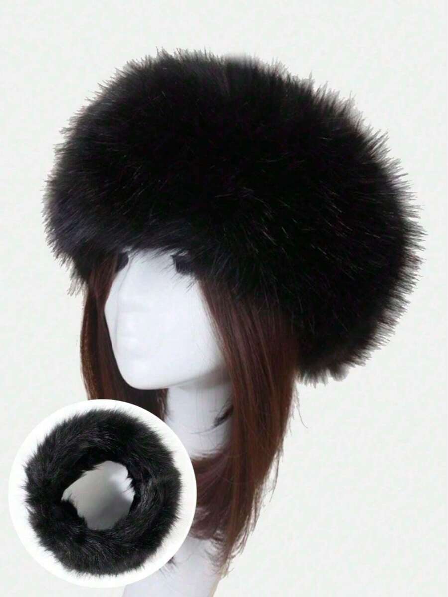 1pc Women Solid White Fuzzy Headband, Earwarmer Hair Band ,Empty Top Winter Fluffy Hat - Multicolor - View 1
