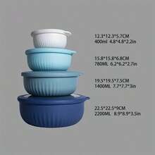 带盖备料碗 - 宽而深的嵌套式塑料小搅拌碗套装，带盖，8 件套