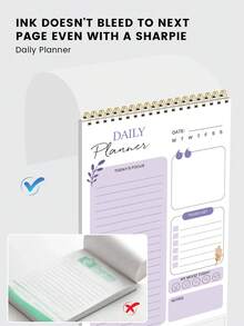 Trees Undated To-Do List Notebook / Daily Planner / Spiral Bound Task List / Schedule Organizer, Improve Efficiency, 8.5" X 5.5", 100gsm Paper - Purple - View 8