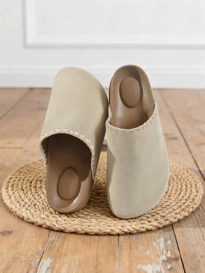 Nuevas sandalias tipo para mujer, planas y sin cordones, de estilo minimalista y casual, de material de ante sintético sin talón, versátiles mocasines planos, aptos para todas las estaciones