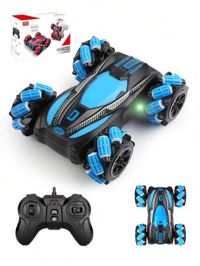 1 件 2.4GHz 遥控特技车玩具，4WD 360° 翻转漂移遥控赛车，全地形越野车玩具，适合 4-12 岁男孩和女孩的生日/圣诞节/新年礼物（蓝色/红色）