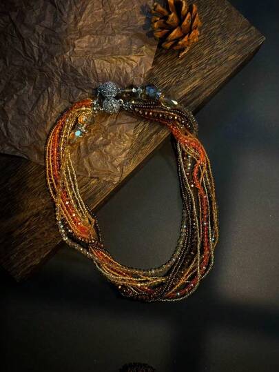 Handmade Beaded Crystal Magnetic Necklace, Multi-Layer Vintage Style Necklace That Can Be Detached And Worn Separately, Bohemian Style Necklace, Multi-Color Options, Women's Fashion Accessory Versatile Necklace, Spring/Summer New Style, Suitable For Daily, Vacation, Party, Holiday, Thanksgiving, Mother's Day, Valentine's Day, Friendship Gift